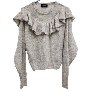 Holebrook‎ Womens Sweater Small Gray Wool Mohair Ruffle Pullover Quite Luxury